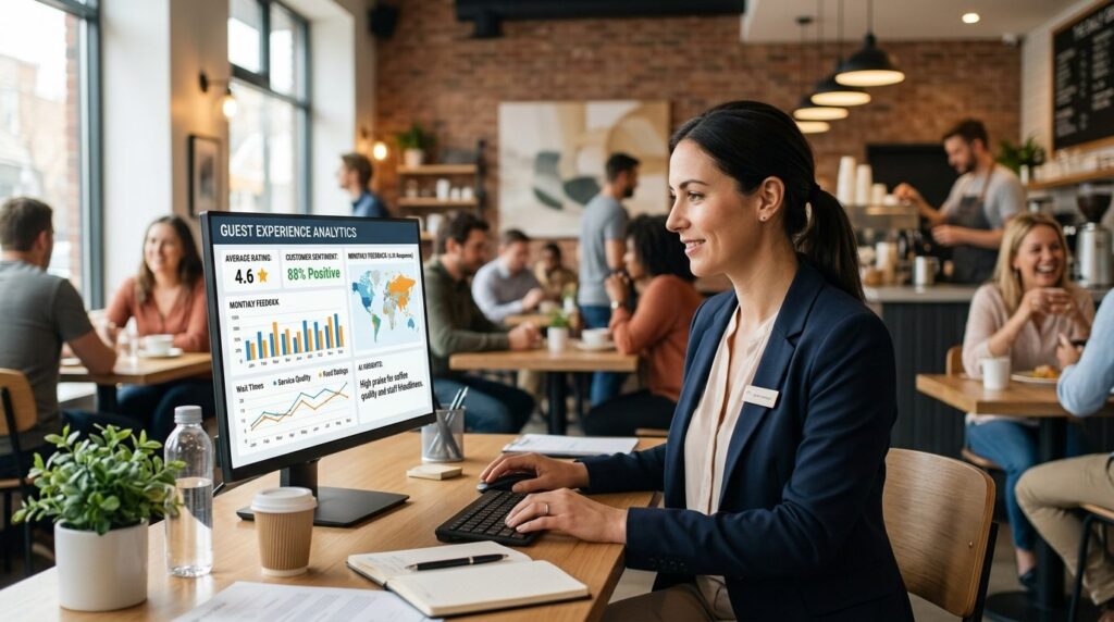 Professional stock photo of a restaurant manager reviewing A
