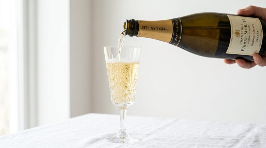 Champagne hældes ind i et krystalglas.